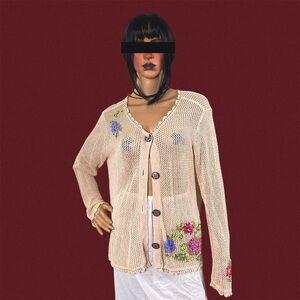 J.jill cream floral embroidered knit cardigan